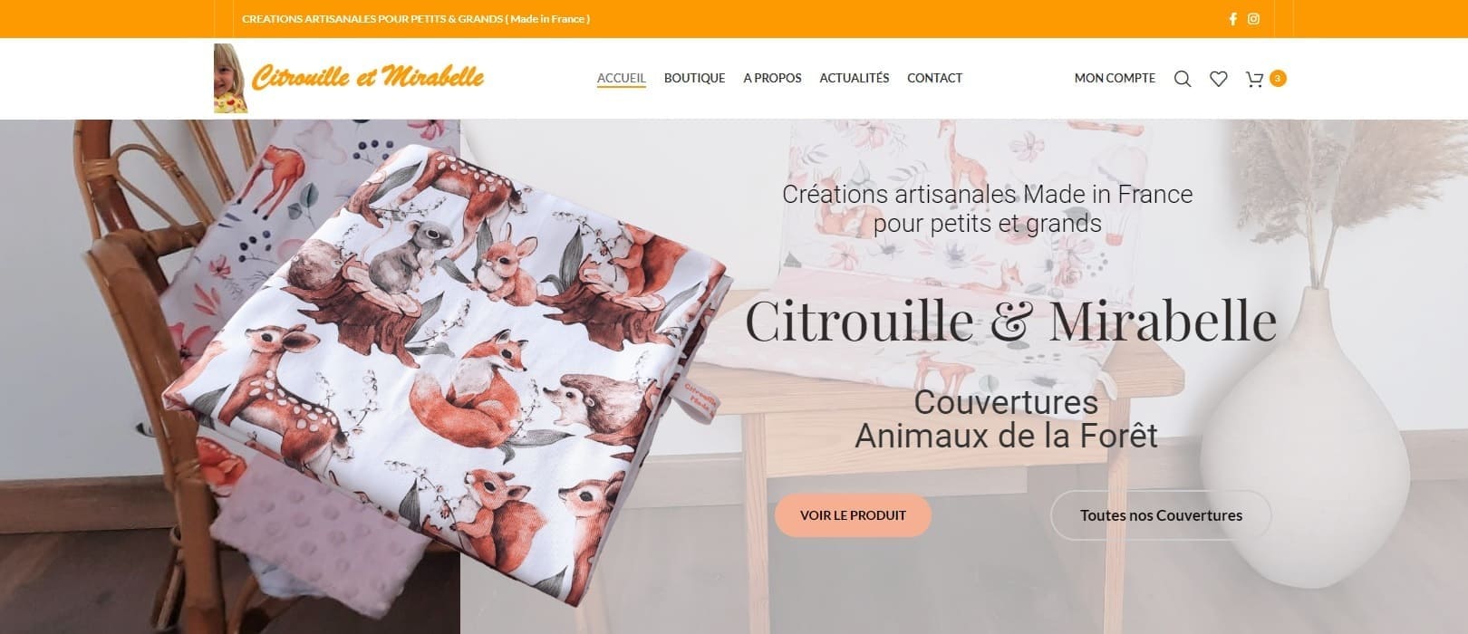 Présentation du nouveau site Citrouille et Mirabelle, créations artisanales pour bébés et enfants